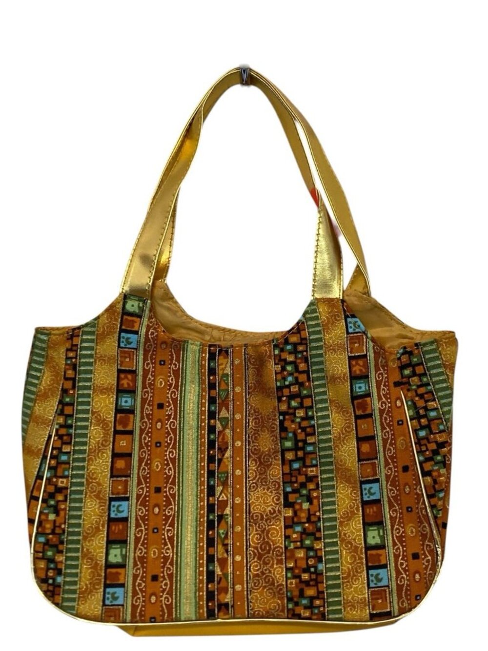 Sassy And Chic Gold w/ Colorful Stripes Handbag New Hook & Loop Closure - Picture 2 of 5